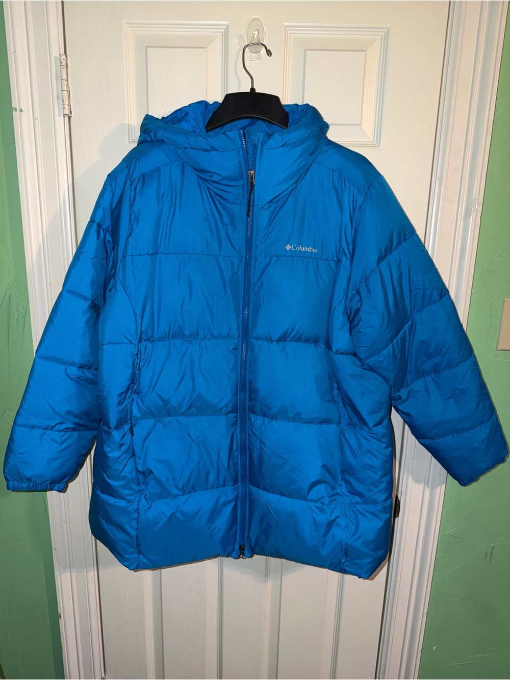Women Columbia Blue Hooded Puffer Jacket - 2X